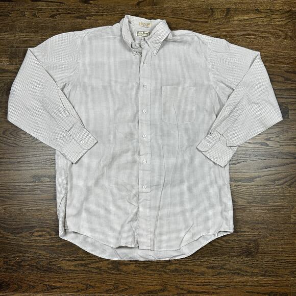 LL Bean Shirt Mens Large Cotton Brown White Stripe Button up Long Sleeve Classic - Picture 1 of 7